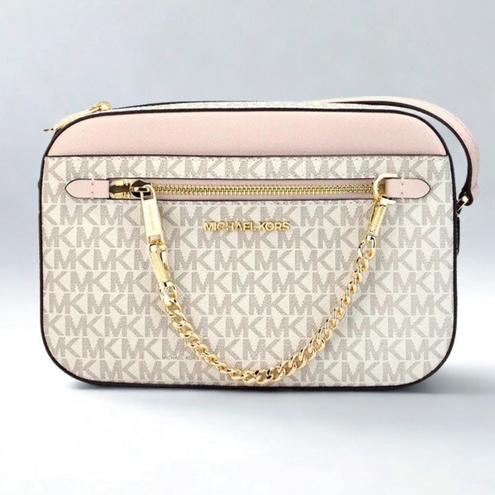 Michael Kors Powder Pink Jet Set Large Logo Crossbody Bag Fall Designer Purse